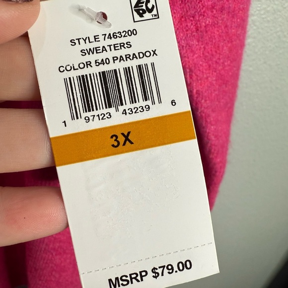 CeCe Hot Pink Drop Shoulder Crewneck Slouchy Rhinestone Stud Sweater 3X NEW - Picture 12 of 14